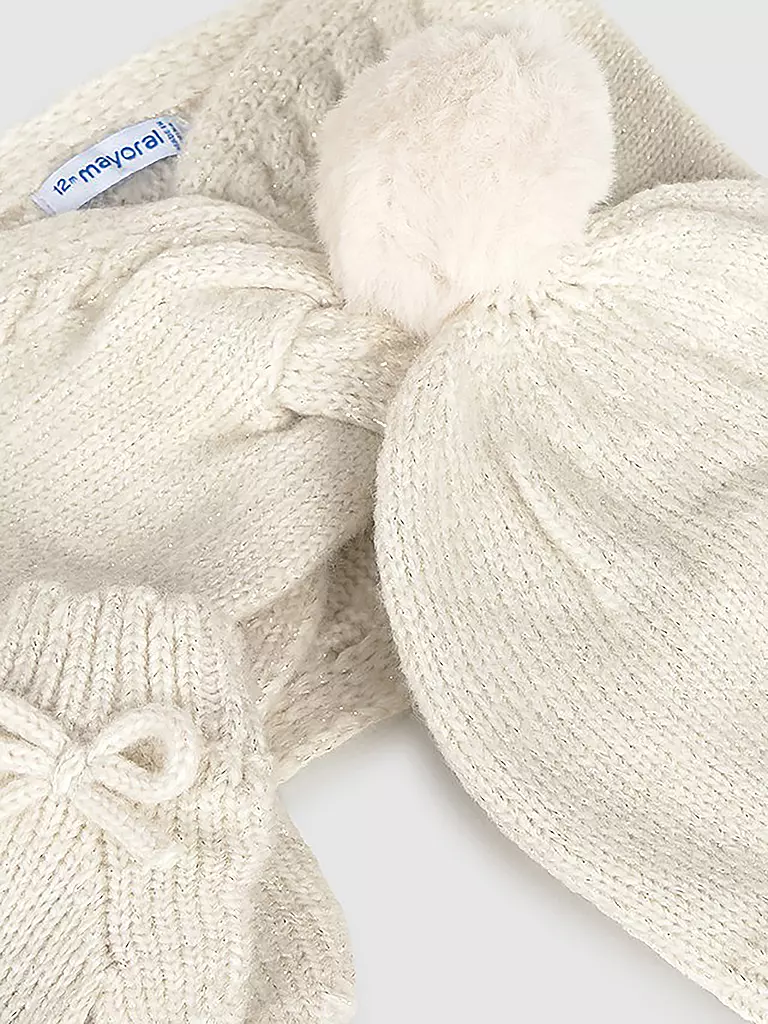 MAYORAL | Set de bebé de 3 piezas gorro, bufanda y manoplas | creme
