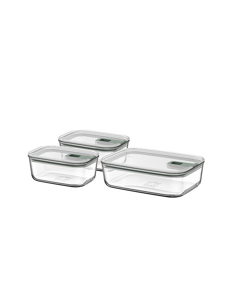 Set de recipientes de vidrio para alimentos de 3 piezas EASYCLIP 2X700ml/1,5L Vidrio /Nd. Salvia transparente