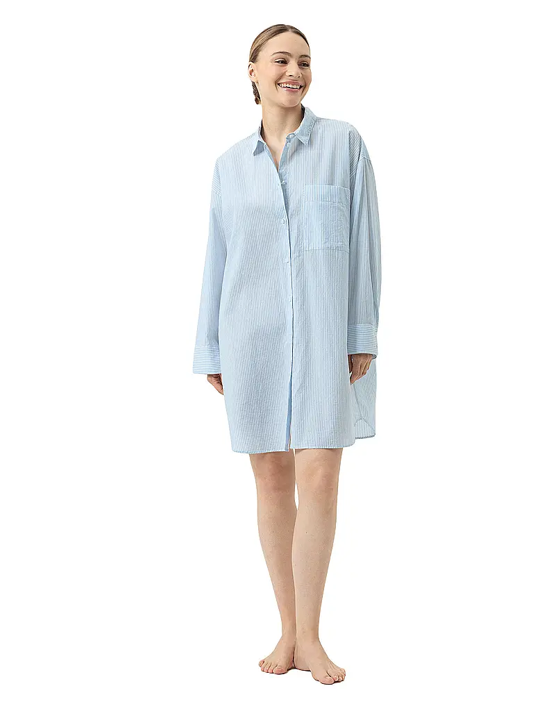MEY | Camisón - Camisola de dormir RAYAS DE ALGODÓN | Azul claro