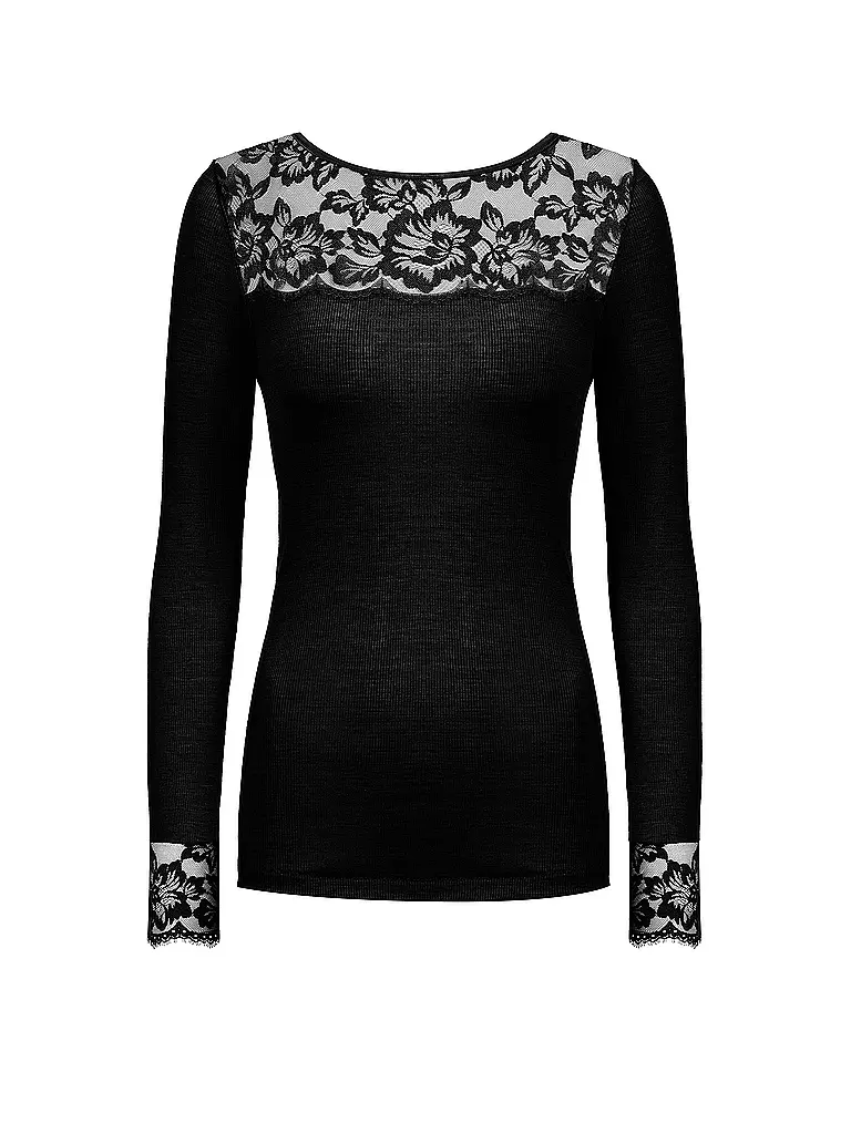 MEY | Camiseta de manga larga - Camiseta de estar en casa LOVE | Negro