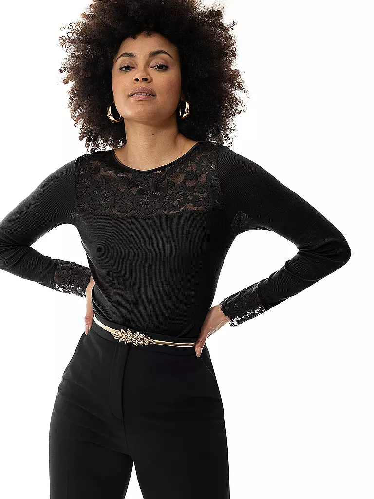 MEY | Camiseta de manga larga - Camiseta de estar en casa LOVE | Negro