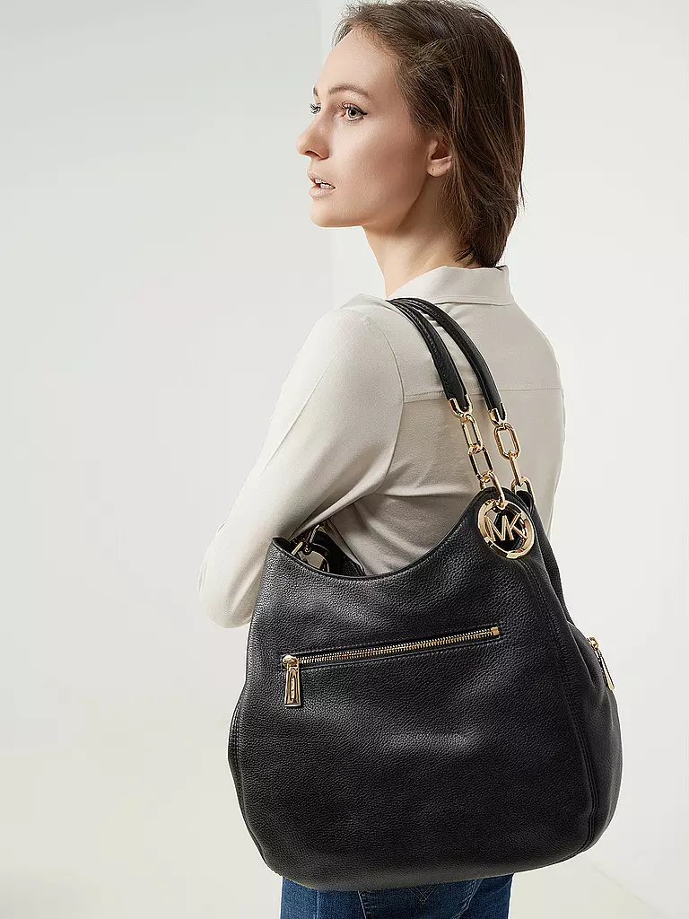 MICHAEL KORS | Bolso de cuero - Bolso Hobo LILLIE Grande | Negro