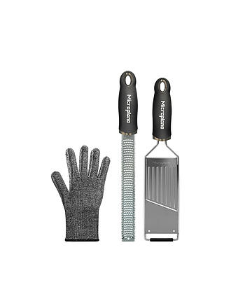 MICROPLANE | Juego de ralladores Gourmet con guante protector, 3 piezas, negro