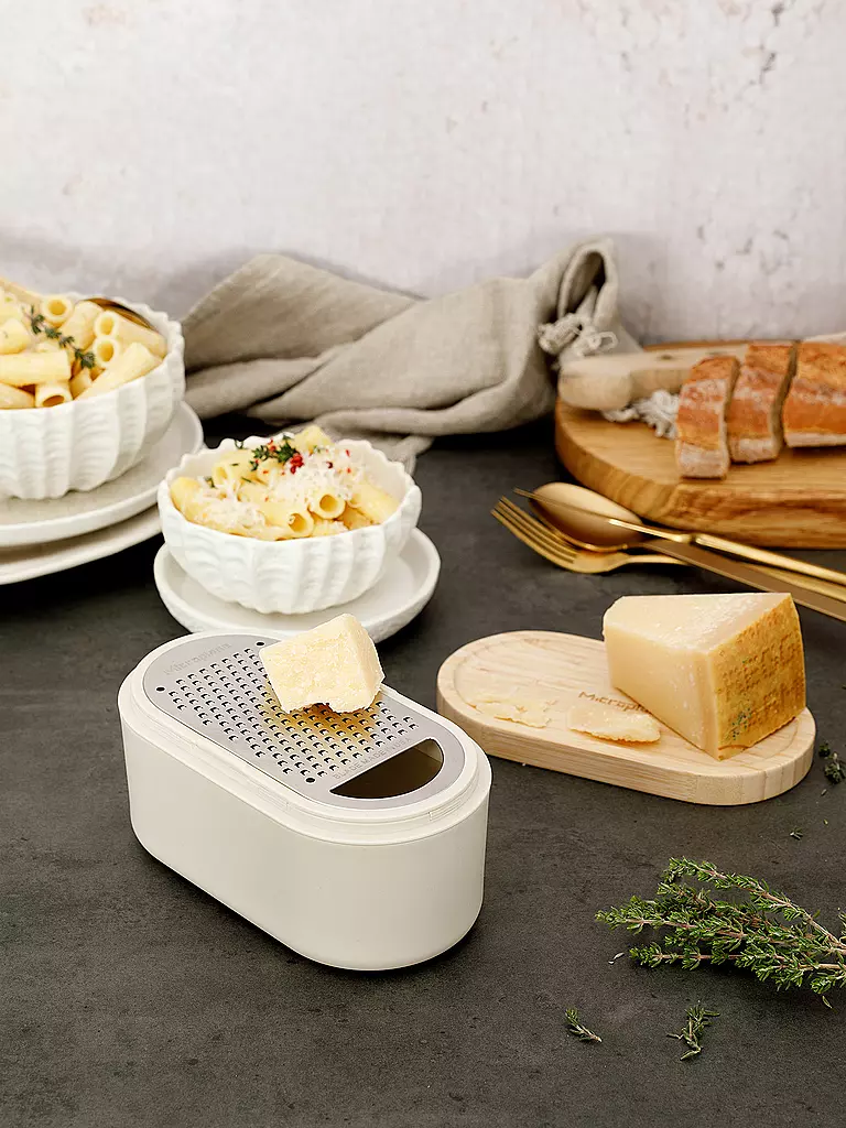 MICROPLANE | Rallador de mano con recipiente Cashmere / Bamboo | Beige