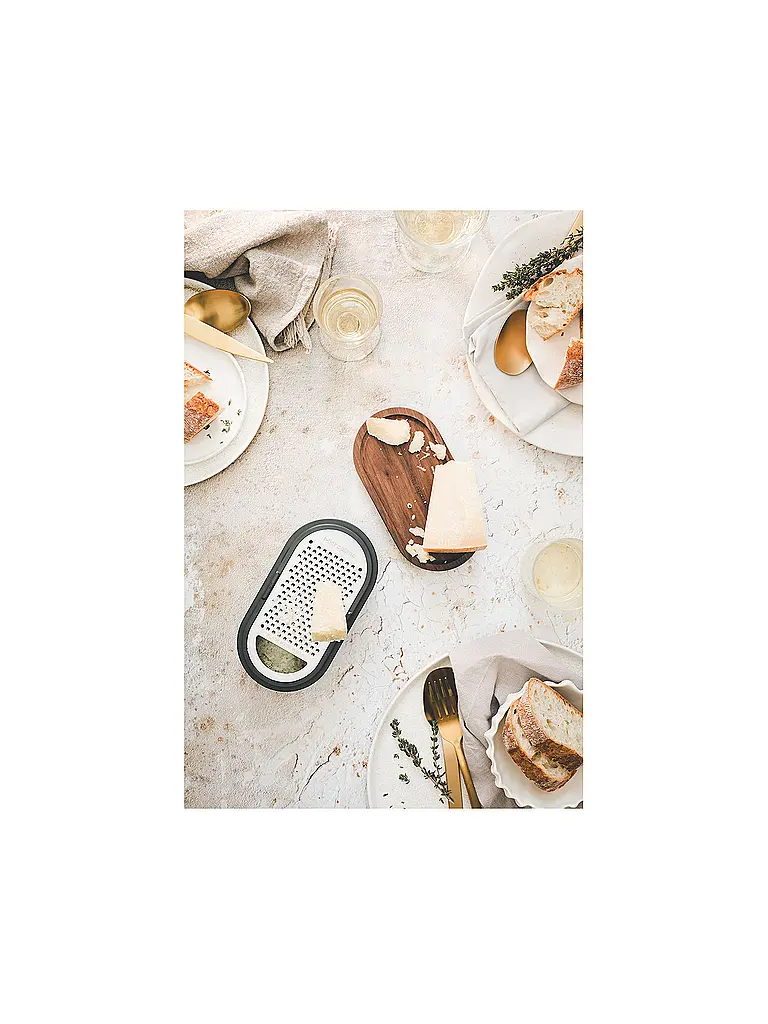 MICROPLANE | Rallador manual con recipiente de recogida Antracita / Nogal | Gris