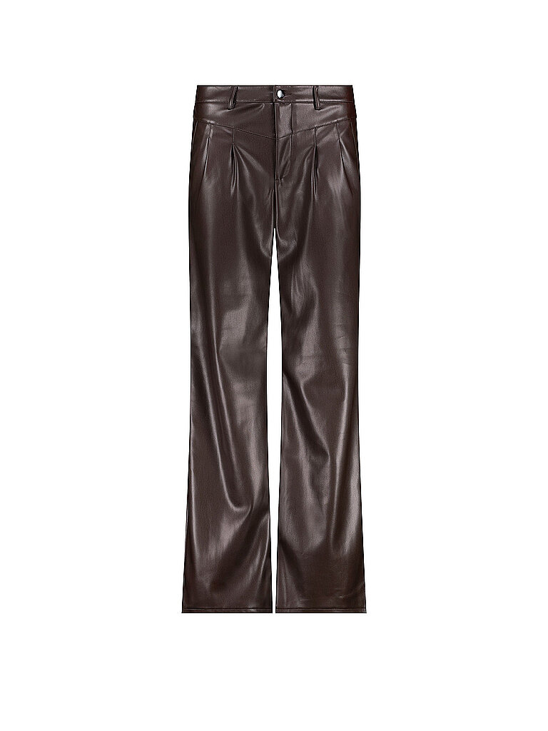 monari Pantalón de pernera ancha con efecto cuero marrón