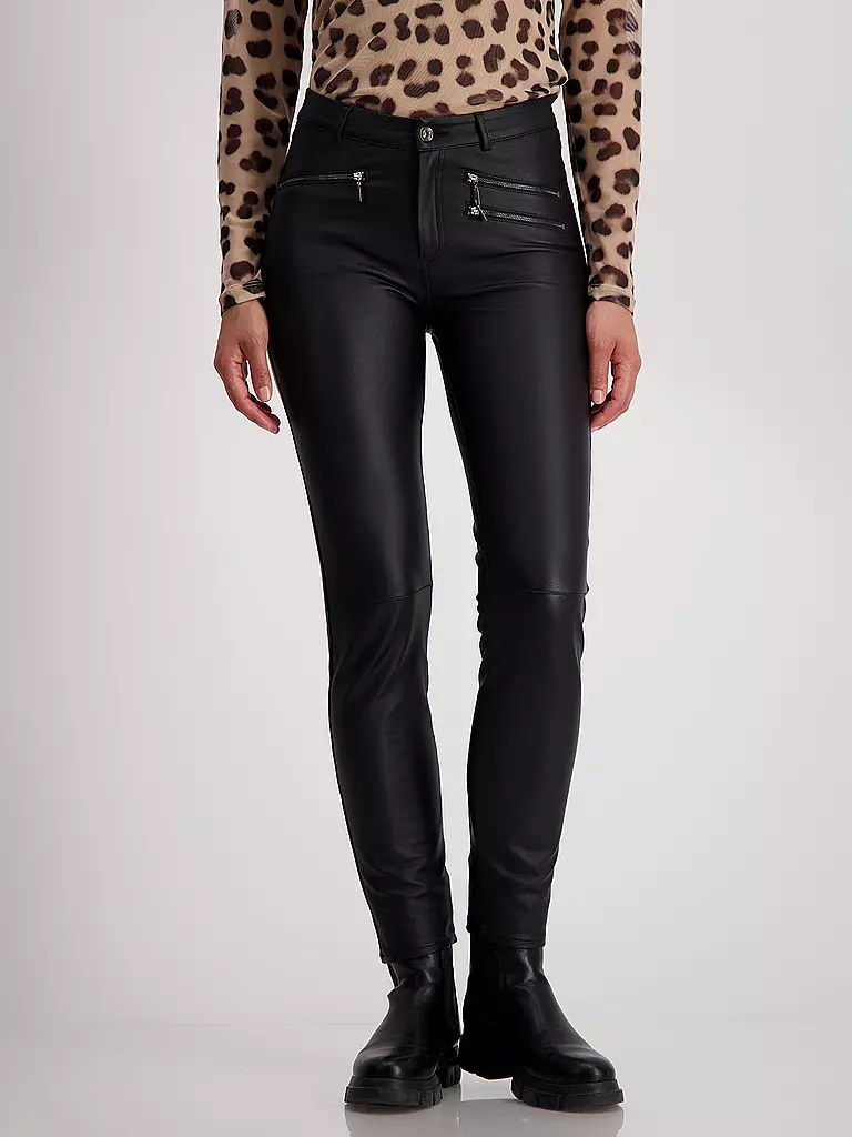 MONARI | Hose in Lederoptik  | Negro