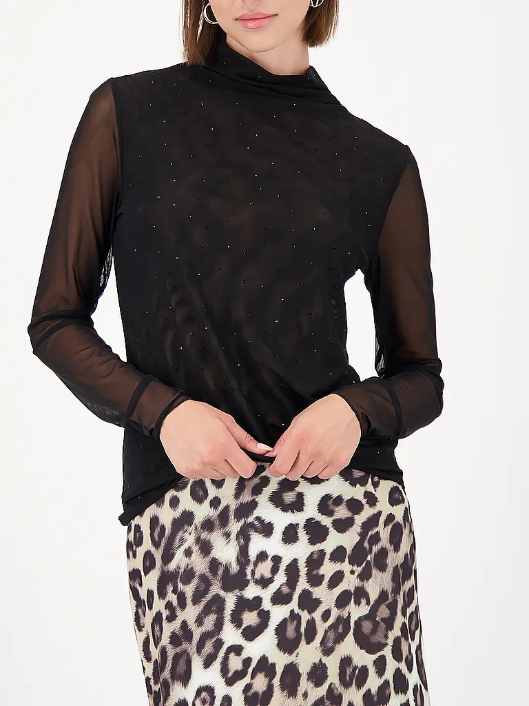 MONARI | Nombre del producto: Camiseta de manga larga
Marca: MONARI
Color: negro
Categorías: Moda, Mujer

Largo de manga: Manga larga
Material: Jersey, Poliéster / Poliamida, Elástico
Forma del cuello: Cuello alto
Diseño: Liso
Corte (Prenda superior): Regular
 | 