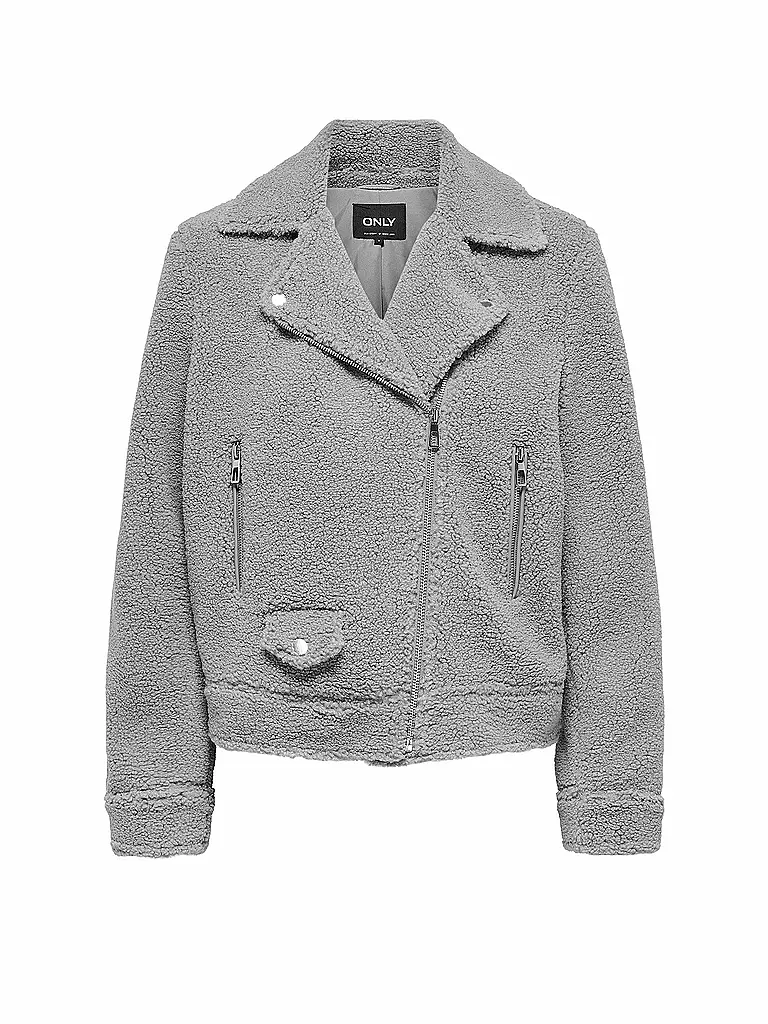ONLY | Chaqueta de aspecto de piel ONLRIO TEDDY BIKER | Gris claro