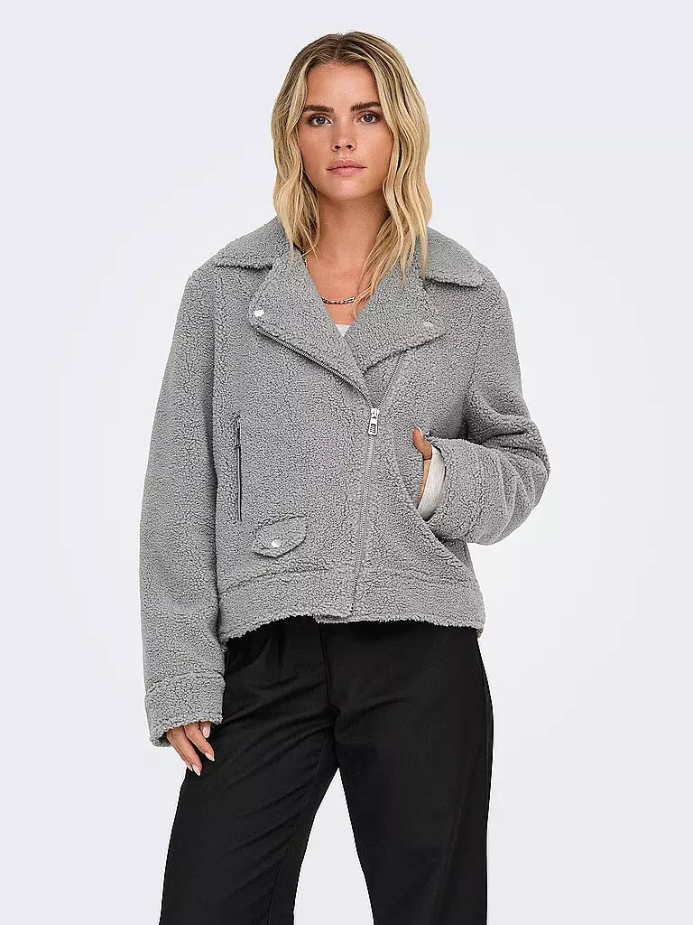 ONLY | Chaqueta de aspecto de piel ONLRIO TEDDY BIKER | Gris claro
