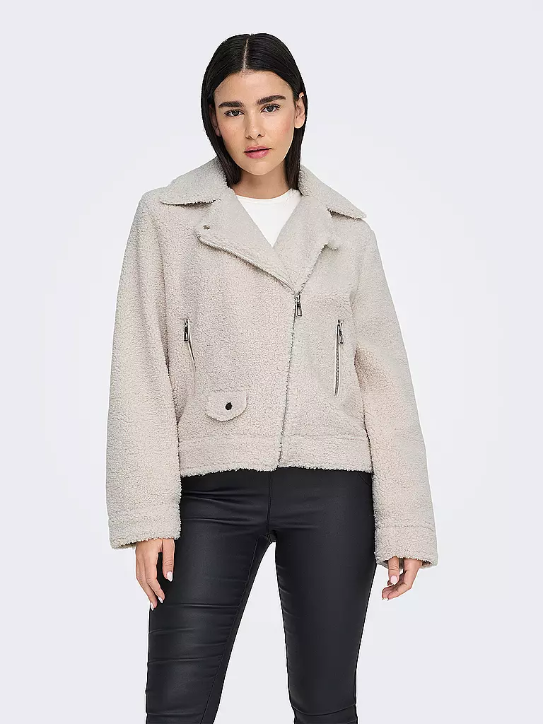 ONLY | Chaqueta de aspecto de piel ONLRIO TEDDY BIKER | Crema