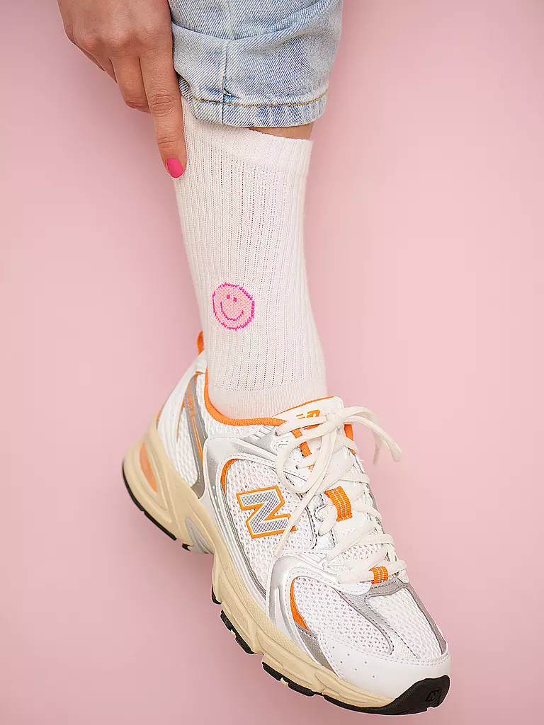 OOLEY | Calcetines ICON pink smile | Blanco