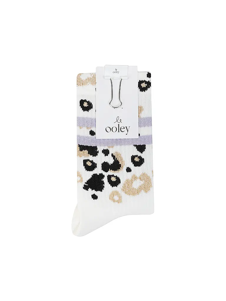 OOLEY | Calcetines LEO con estampado integral de leopardo, lila y blanco | Blanco