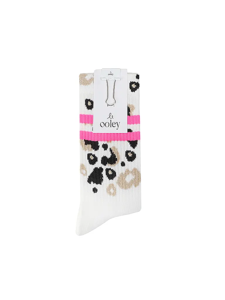 OOLEY | Calcetines LEO con estampado integral de leopardo, rosa neón y blanco | Blanco