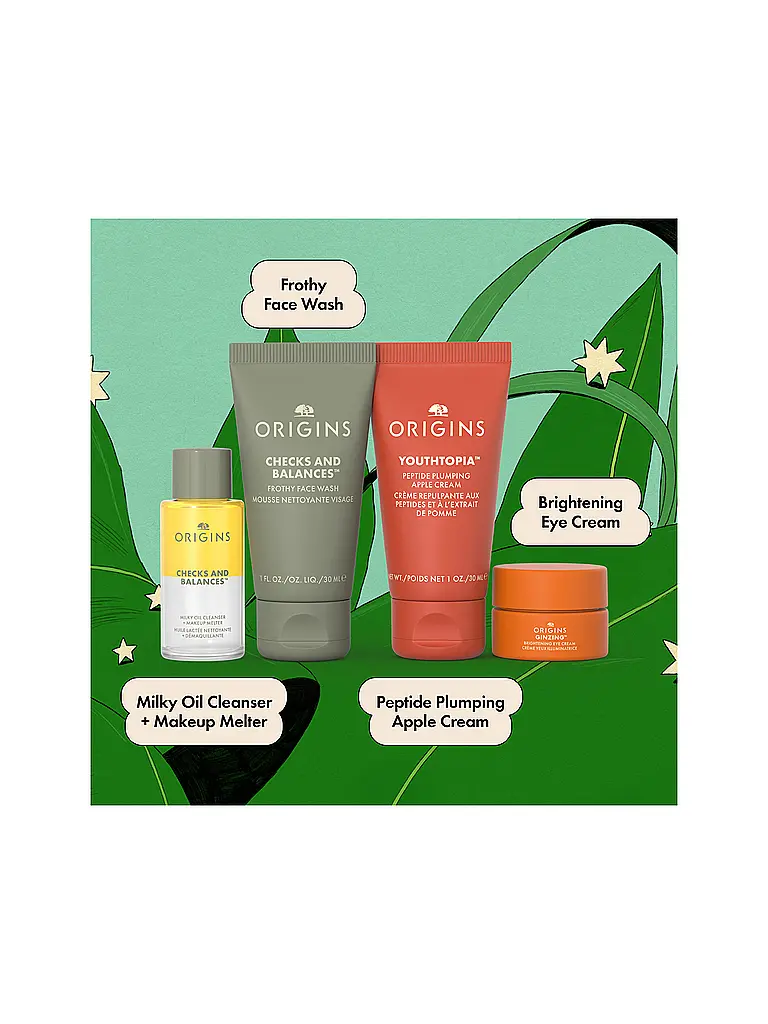 ORIGINS | CLEANSE & GLOW ESSENTIALS Nuestro set de esenciales para el cuidado de la piel más querido 3x30ml / 5ml | 