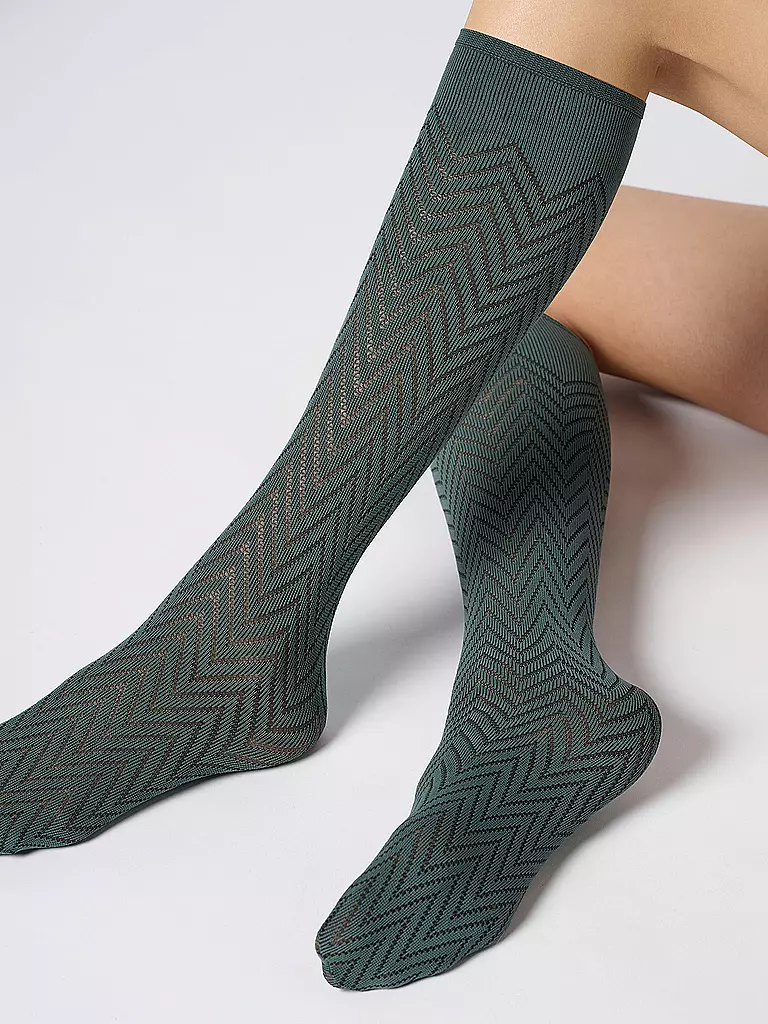 OROBLU | Calcetines hasta la rodilla TWEED 40 forest 2 | Verde oscuro