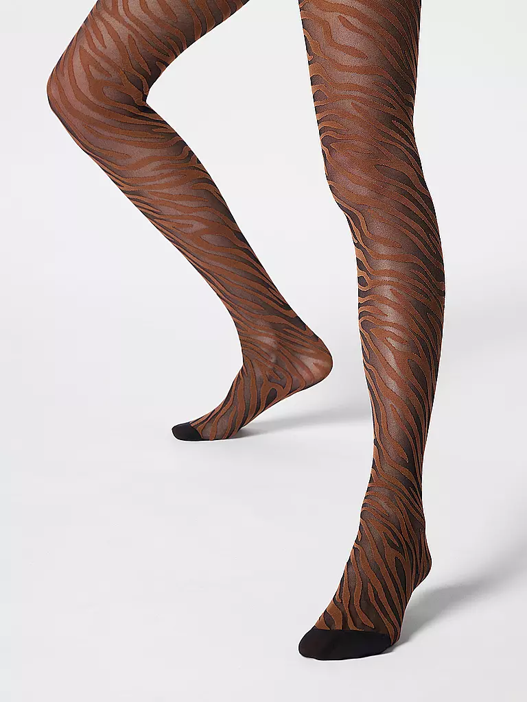 OROBLU | Medias de moda SAVAGE ZEBRA 30 black / cacao | Marrón