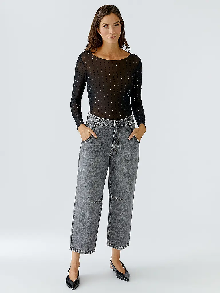 OUÍ | Nombre del producto: Camiseta de manga larga
Marca: OUÍ
Color: negro
Categorías: Moda, Mujer

Largo de manga: Manga larga
Escote: Cuello barco
Material: Jersey, Poliéster / Poliamida, Elástico
Diseño: Liso
Corte (Prenda superior): Slim
Detalles: Estr | Negro