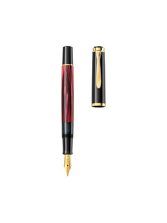 PELIKAN | Pluma estilográfica M200 roja jaspeada mediana con estuche