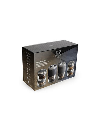 PEUGEOT | Set de regalo MAESTRO DUO molinillo de pimienta, molinillo de sal, 15 cm, vasos de especias intercambiables, negro, gris