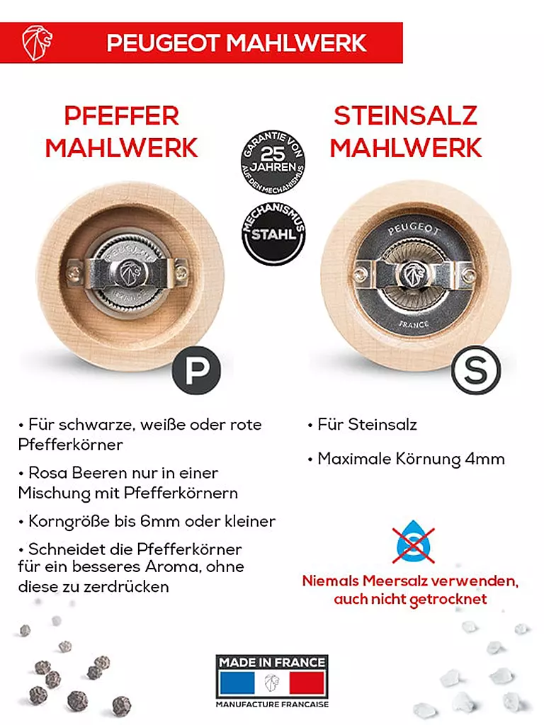 PEUGEOT | Set de molinillo de pimienta y sal TAHITI ERDE 2 piezas 15 cm Haya / Marrón claro y oscuro | Marrón