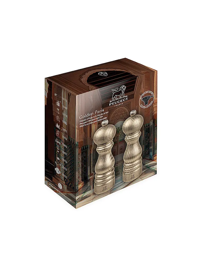 PEUGEOT | Set de molinillos de sal y pimienta GOLDEN PARIS 18cm madera de haya oro | Oro