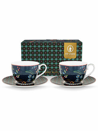 PIP STUDIO | Juego de 2 tazas de capuchino con plato BERRY BLUES 280ml Azul