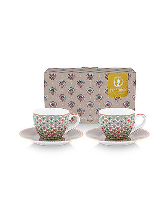 PIP STUDIO | Taza de espresso con platillo, juego de 2, 120 ml, BLOOMING TALES Khaki