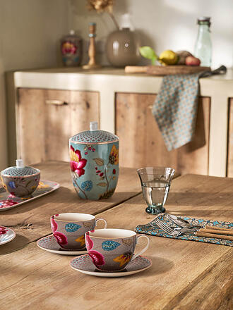 PIP STUDIO | Taza de capuchino con platillo, juego de 2, 280 ml, BLOOMING TALES Fantasy Khaki