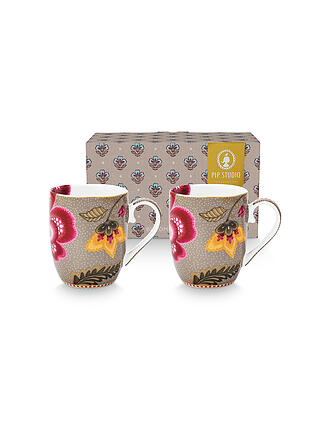 PIP STUDIO | Juego de 2 tazas con asa de 145 ml Small BLOOMING TALES Fantasy Khaki
