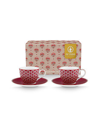 PIP STUDIO | Taza de espresso con platillo 2 piezas BLOOMING TALES 2x120ml Fantasy Darkred
