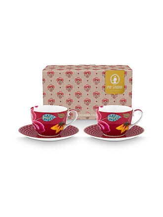 PIP STUDIO | Taza de capuchino con platillo 2 piezas BLOOMING TALES 2x280ml Fantasy Darkred
