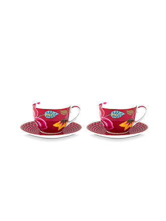 PIP STUDIO | Taza de capuchino con platillo 2 piezas BLOOMING TALES 2x280ml Fantasy Darkred