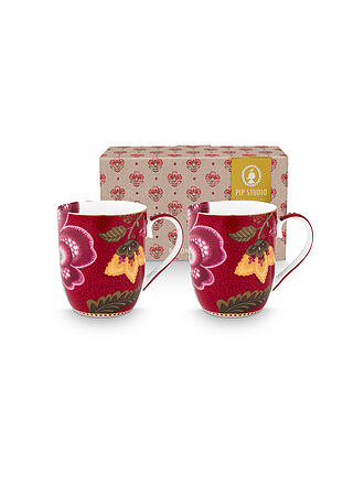 PIP STUDIO | Tazas con asa, 2 piezas. BLOOMING TALES 2x145ml Fantasy Darkred