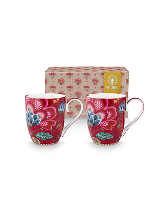 PIP STUDIO | Tazas con asa, 2 piezas. BLOOMING TALES 2x450ml Fantasy Rojo Oscuro