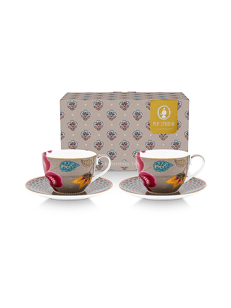 Taza de capuchino con platillo, juego de 2, 280 ml, BLOOMING TALES Fantasy Khaki camel
