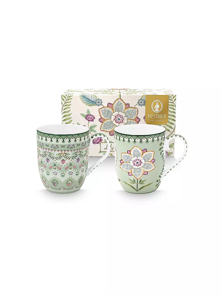 PIP STUDIO | Juego de 2 tazas con asa Small LILY & LOTUS 145ml Light Green | Verde claro