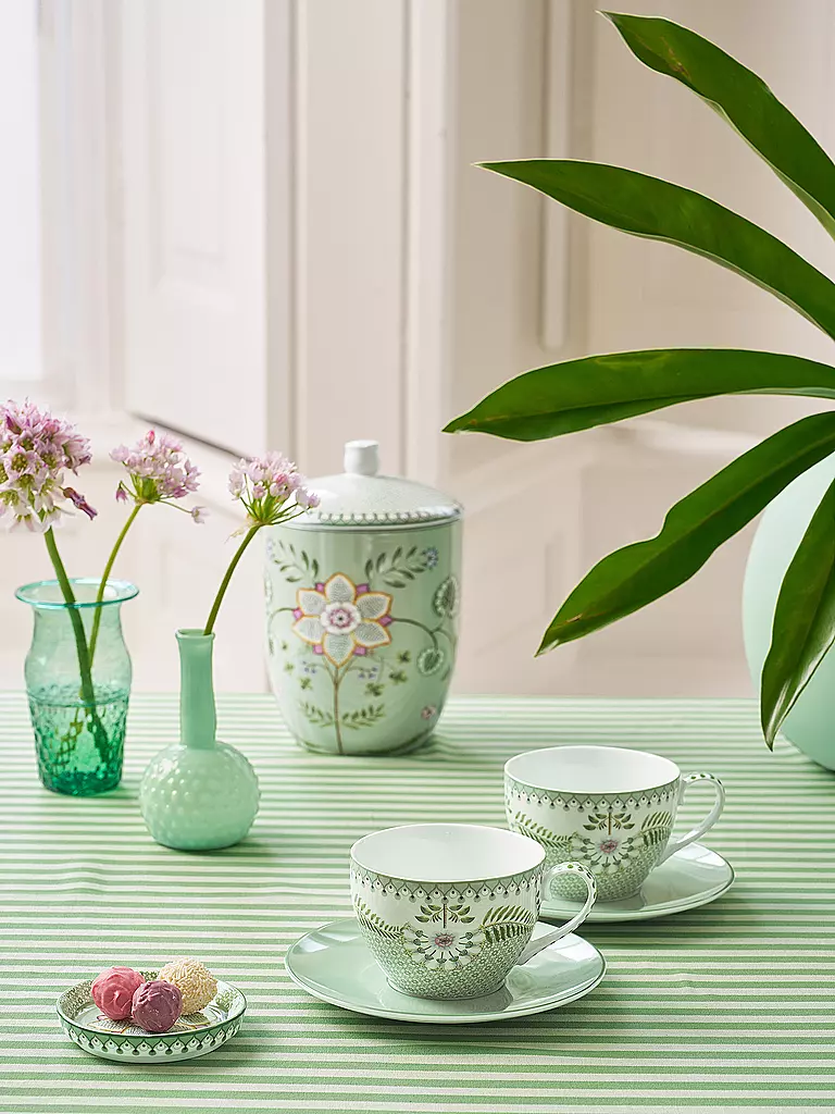 PIP STUDIO | Juego de 2 tazas de capuchino con platillos LILY & LOTUS 280ml Verde claro | Verde claro