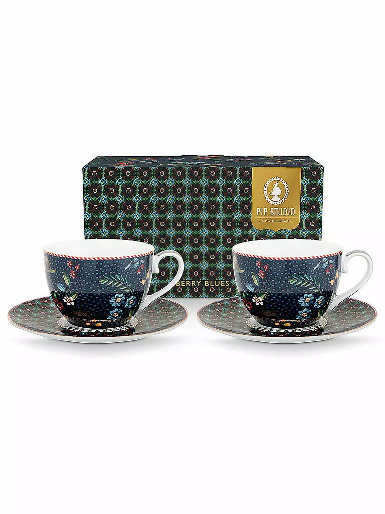 PIP STUDIO | Juego de 2 tazas de capuchino con plato BERRY BLUES 280ml Azul | Azul oscuro