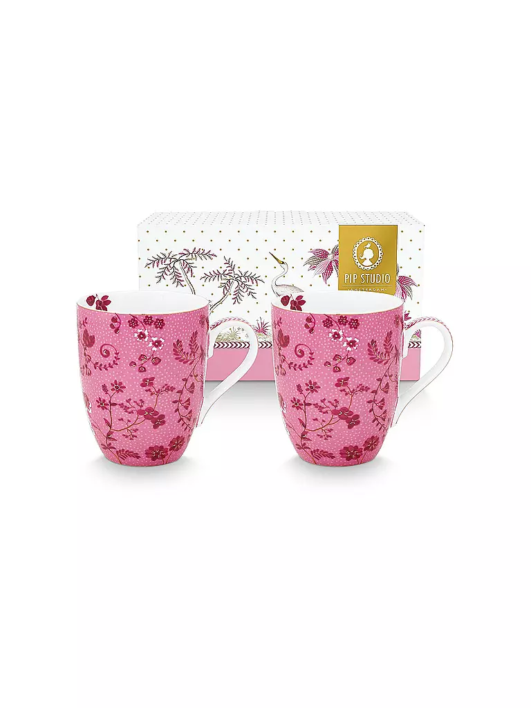 PIP STUDIO | Juego de 2 tazas grandes con asa de 350 ml JOLIE Flowers Pink | Fucsia