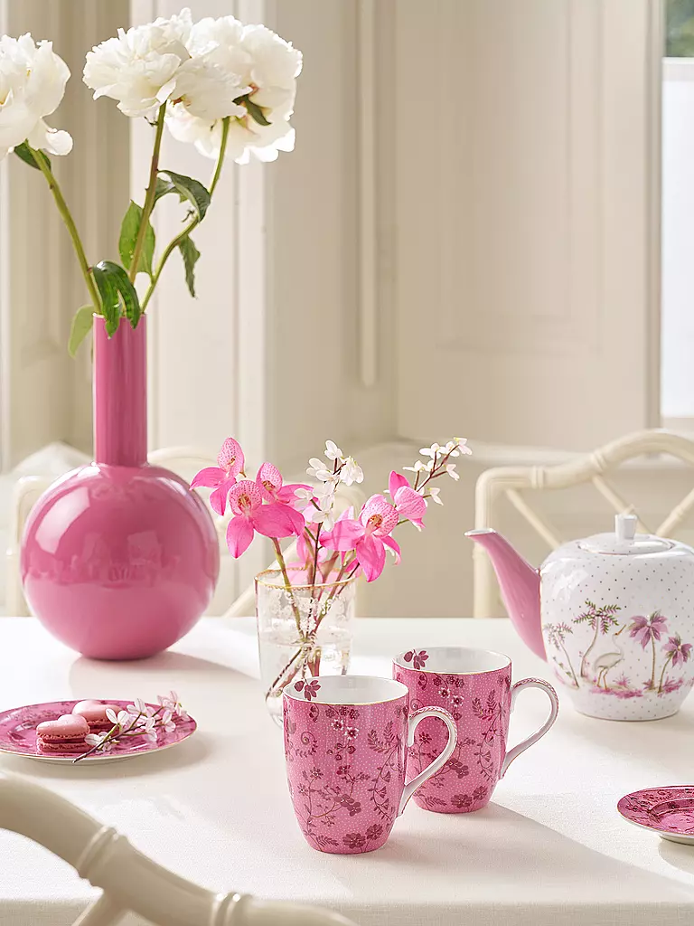 PIP STUDIO | Juego de 2 tazas grandes con asa de 350 ml JOLIE Flowers Pink | Fucsia