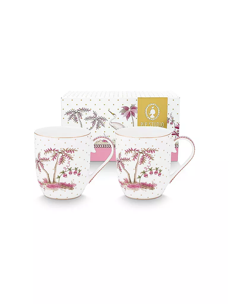 PIP STUDIO | Juego de 2 tazas pequeñas con asa de 145 ml JOLIE DOTS Oro/Rosa | Blanco