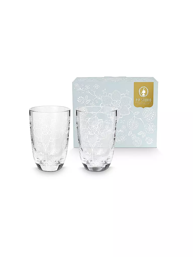 PIP STUDIO | Juego de 2 vasos de tubo de 400 ml Flower White | transparent
