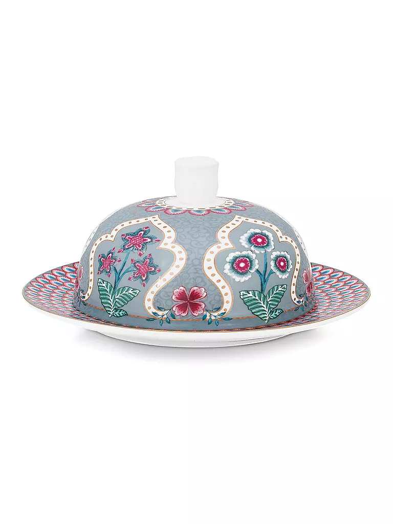 PIP STUDIO | Mantequillera redonda 17x8cm FLOWER FESTIVAL Azul Claro | Azul claro