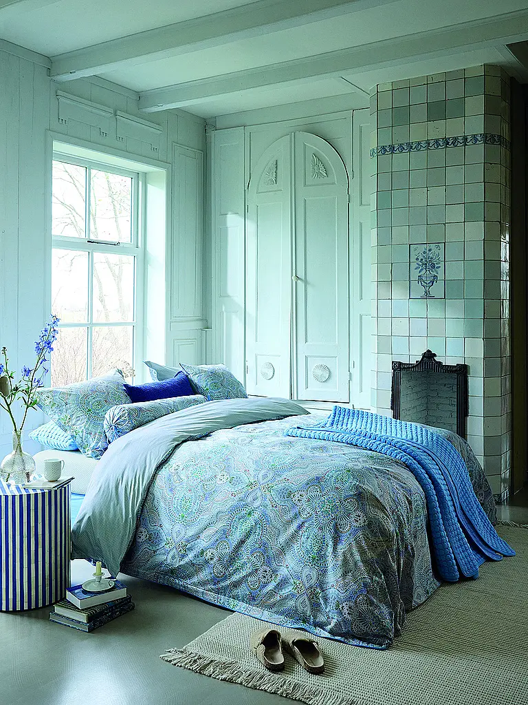 PIP STUDIO | Percal Bettwäsche MOON FLOWER 70x90cm/140x200cm Rosa Claro | Azul claro