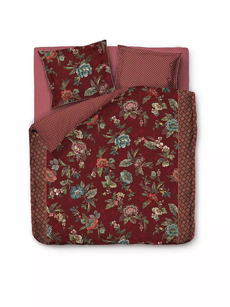 PIP STUDIO | Percal Bettwäsche Poppy Stitch 2x 70x90cm / 200x200cm | Rojo oscuro
