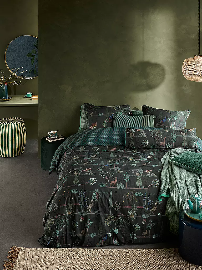 PIP STUDIO | Percal Juego de cama ALBERI 2x 70x90cm/200x200cm Verde Oscuro | Verde oscuro