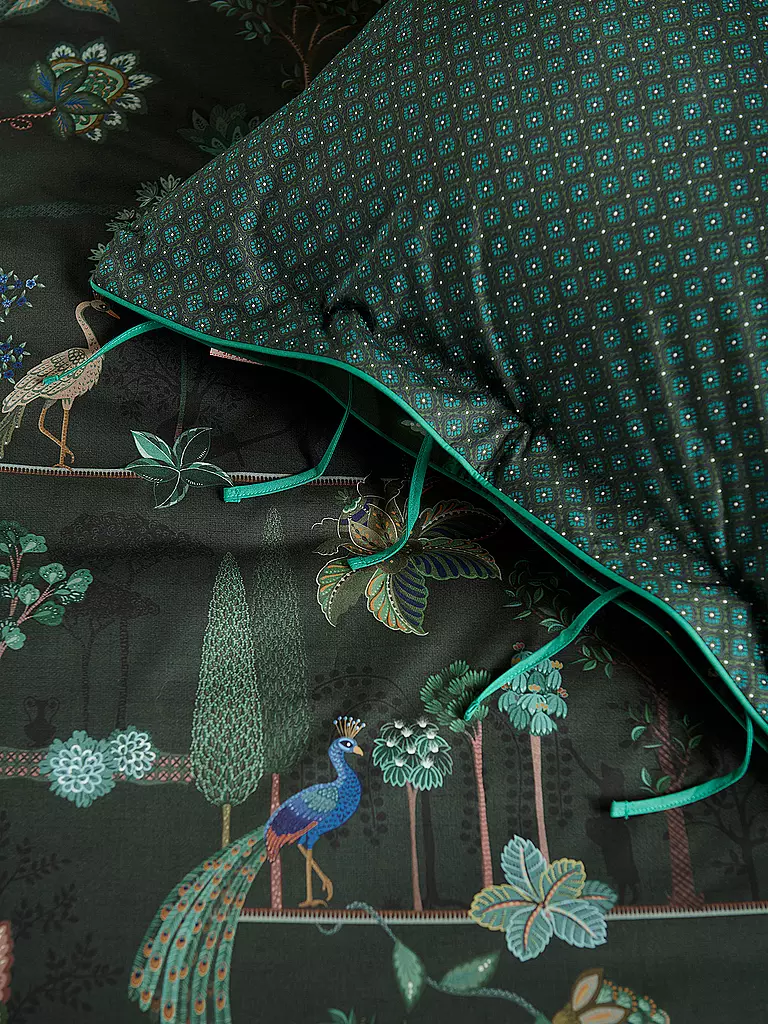 PIP STUDIO | Percal Juego de cama ALBERI 2x 70x90cm/200x200cm Verde Oscuro | 