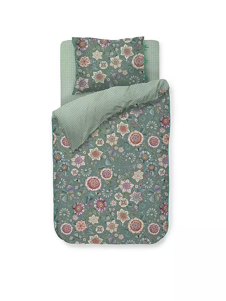 PIP STUDIO | Ropa de cama de percal VIVA LAS FLORES 70x90cm/140x200cm Verde | Verde oscuro