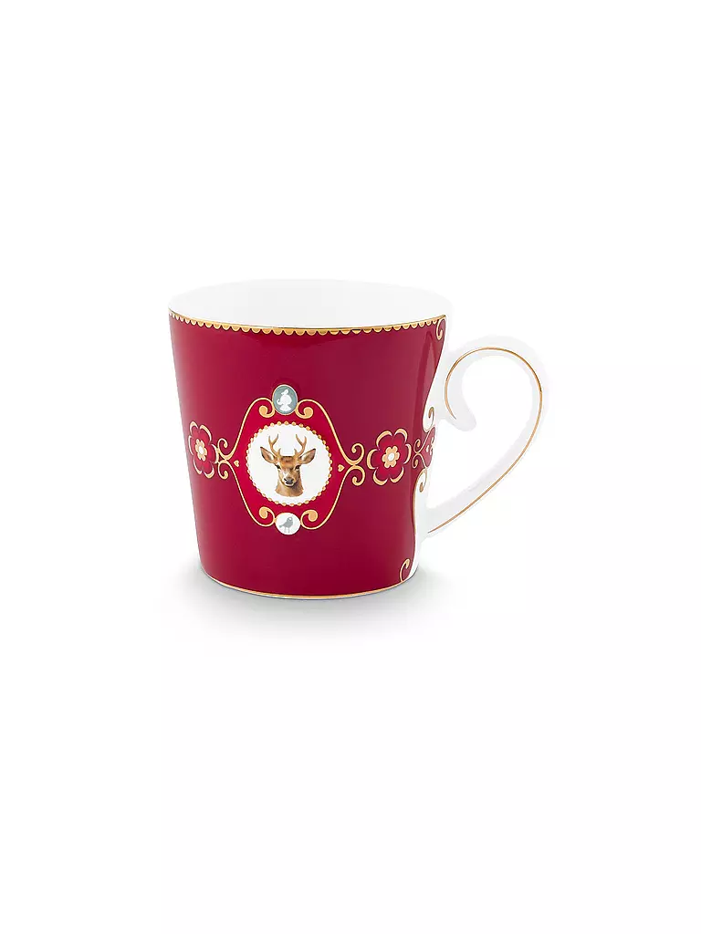 PIP STUDIO | Taza grande con asa LOVE BIRDS MEDALLION Rojo Oscuro | Rojo oscuro